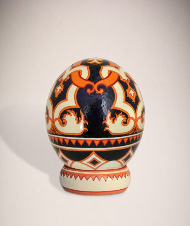 Ostrich egg for home decor, hand-painted with acrylics and cold enamels