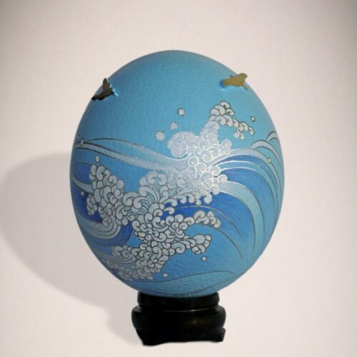 Ostrich egg for decoration, acrylics, mother-of-pearl