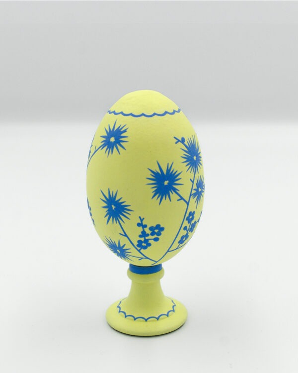This is a blue and yellow handpainted goose eggshell
